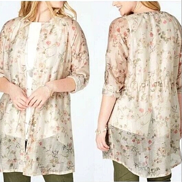 J JILL Barley Floral Linen Blend Tunic Jacket - Picture 1 of 16